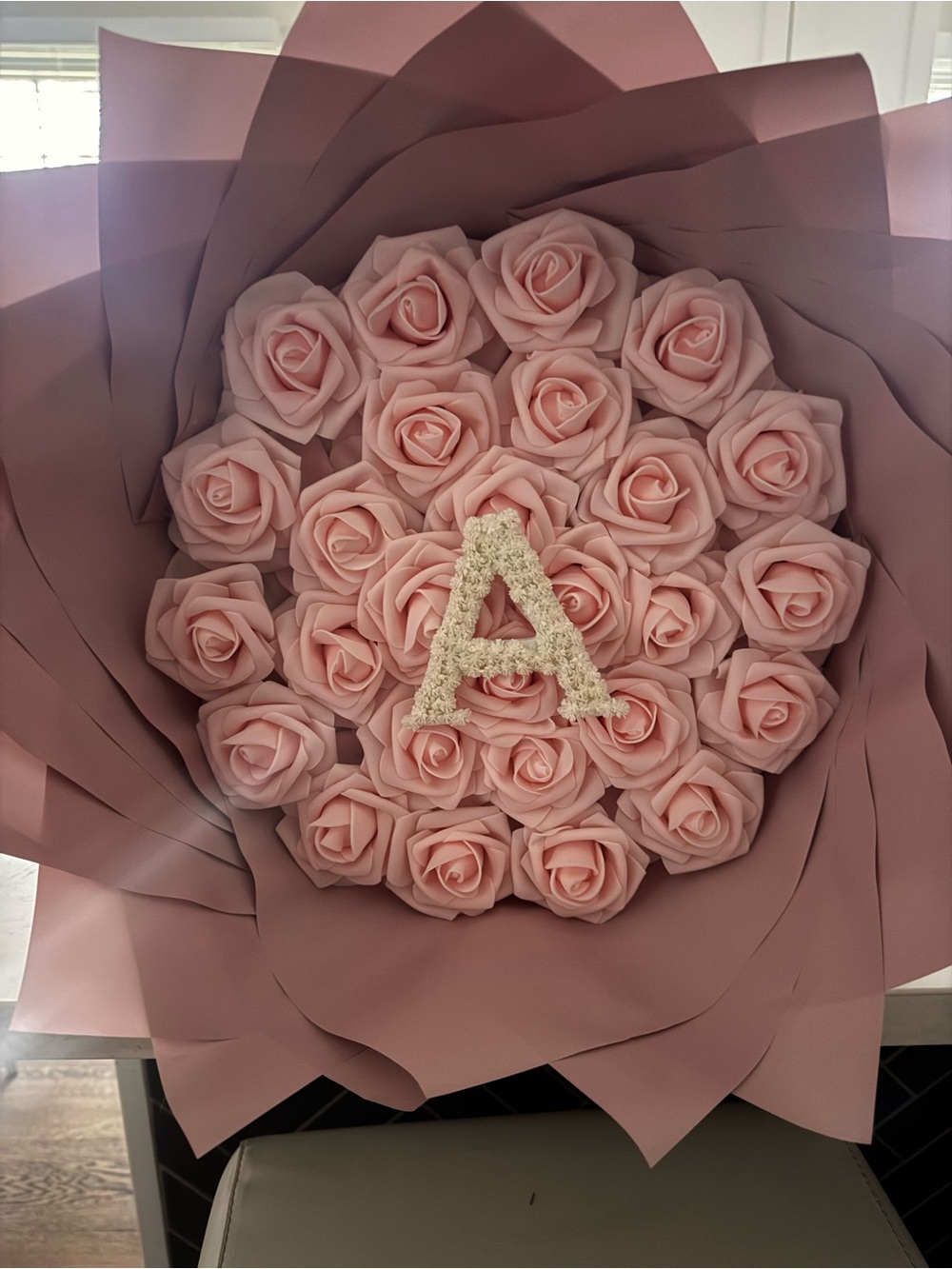 Pink Rose Bouquet with Letter A
